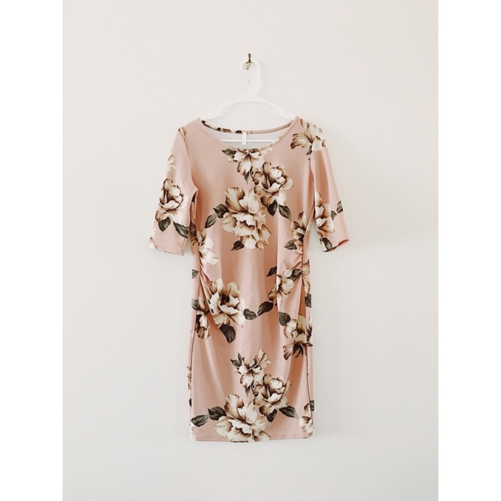 Maternity Floral 3/4 Sleeve Midi Dress